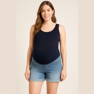 Isabel Maternity Distressed Jean Midi Shorts with Cuffs